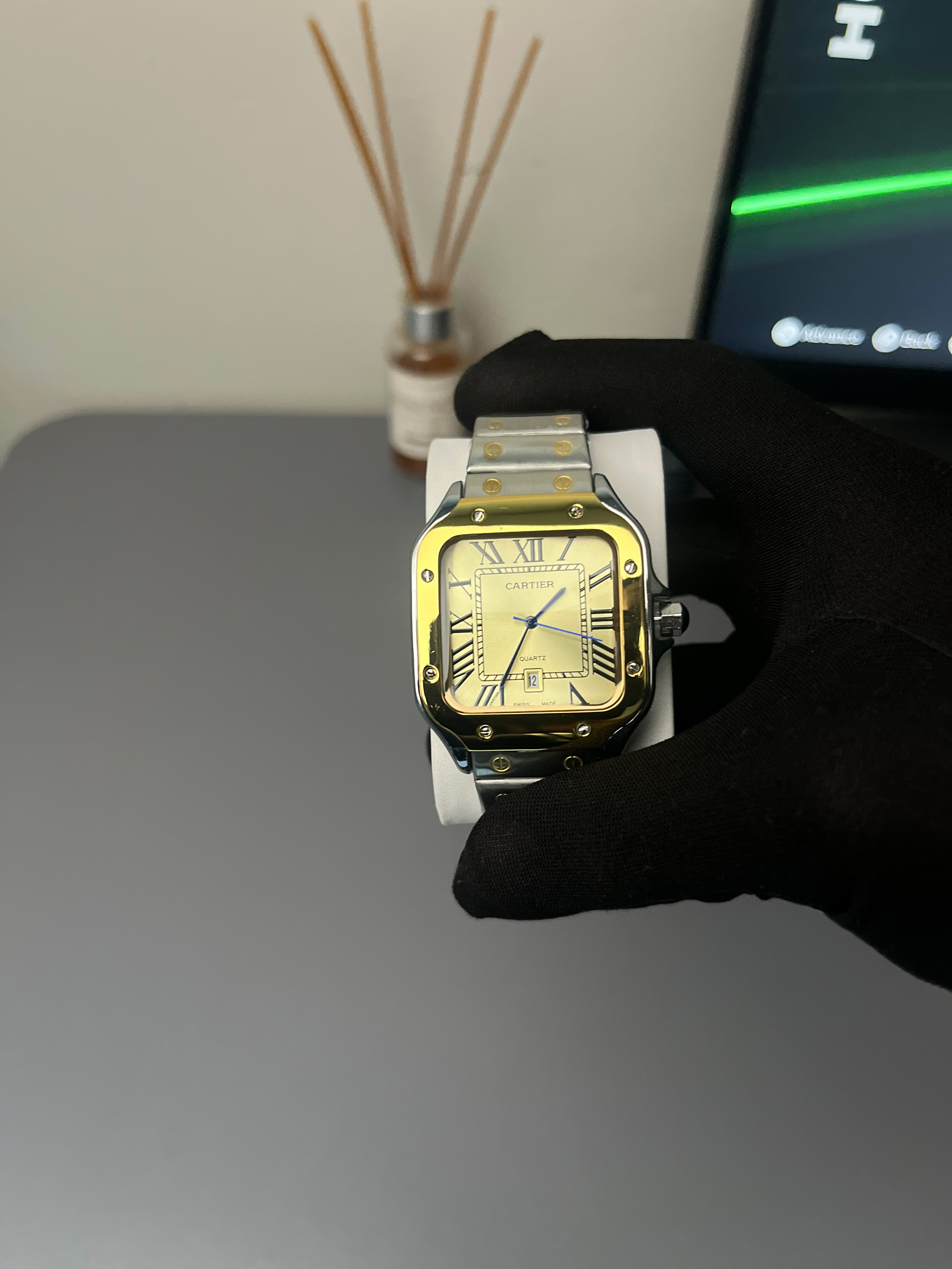 Cartier | Santos de Cartier - Steel, Yellow Gold and Calfskin Straps
