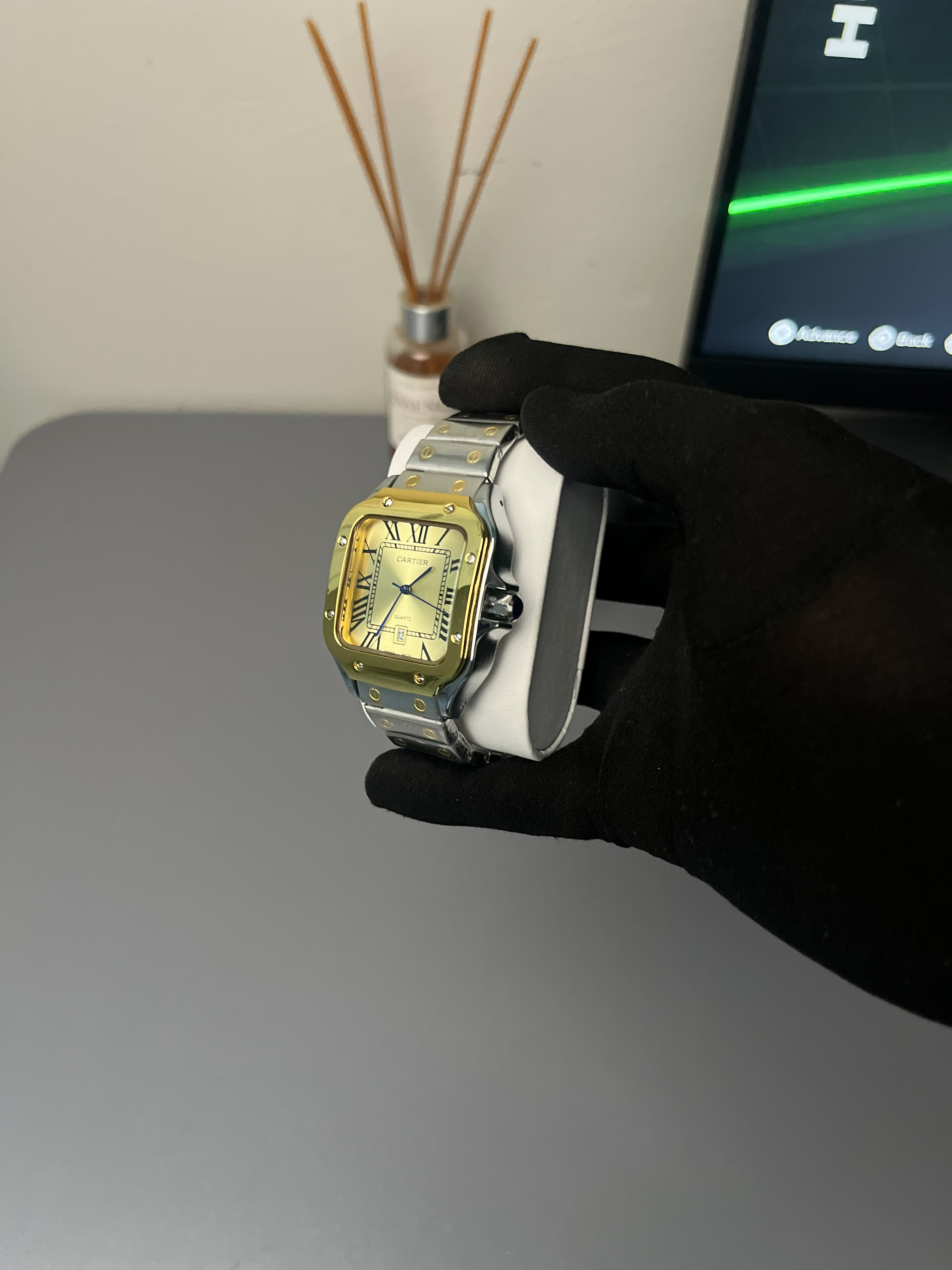 Cartier | Santos de Cartier - Steel, Yellow Gold and Calfskin Straps view 3